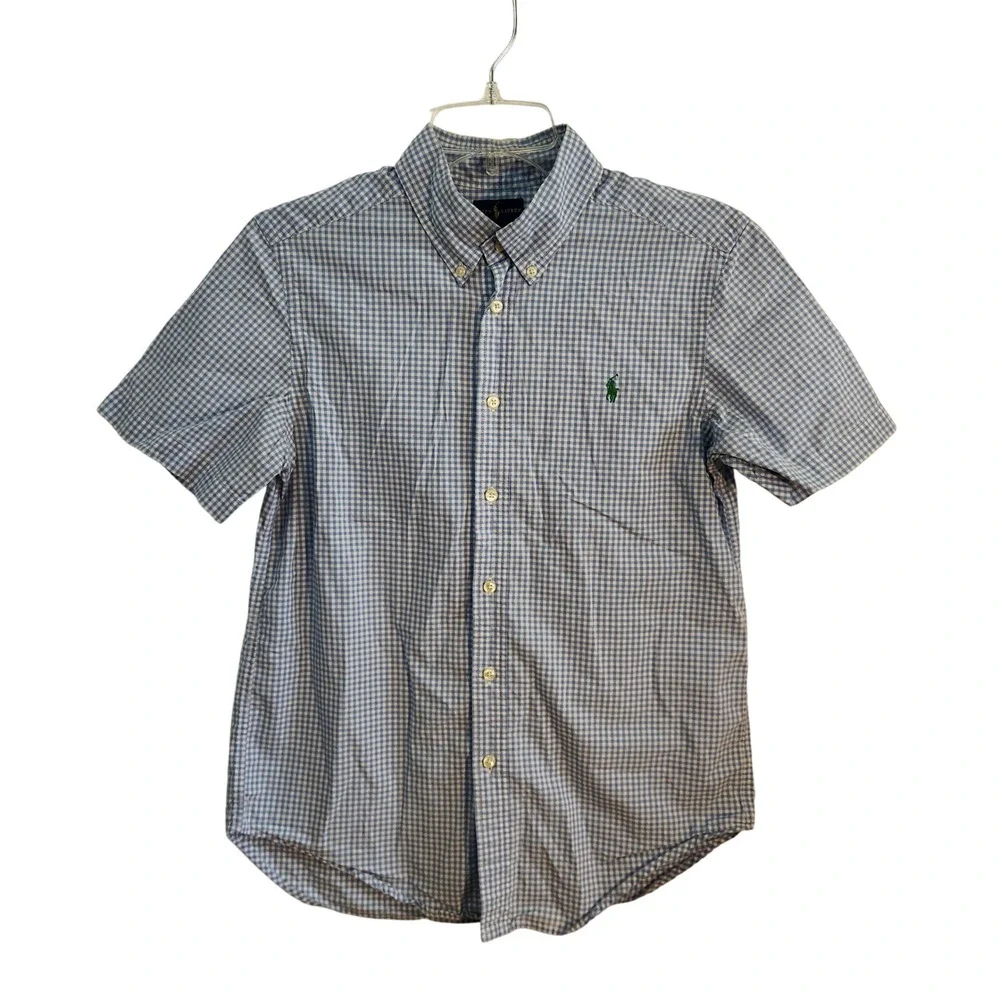 Ralph Lauren Boys' Blue Gingham Check‎ Short Sleeve Shirt Size L (14-16)